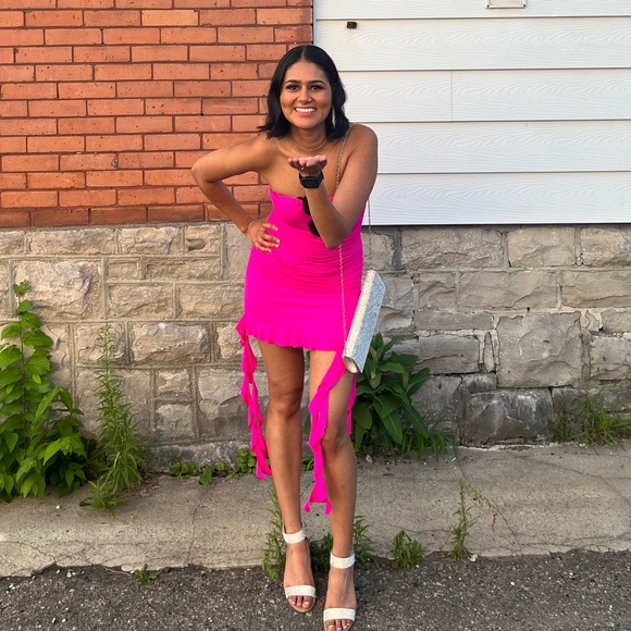 Fluorescent pink size small dress with “tentacles” - Picture 3 of 5